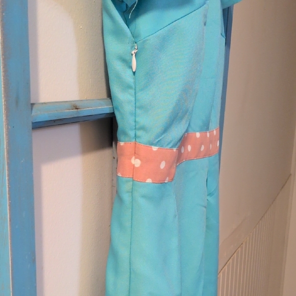 Aqua Dress with Pink Polka Dot Accents - Picture 2 of 4